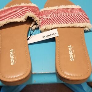 Sonoma Women's Red and White Fringe Slide Sandals
